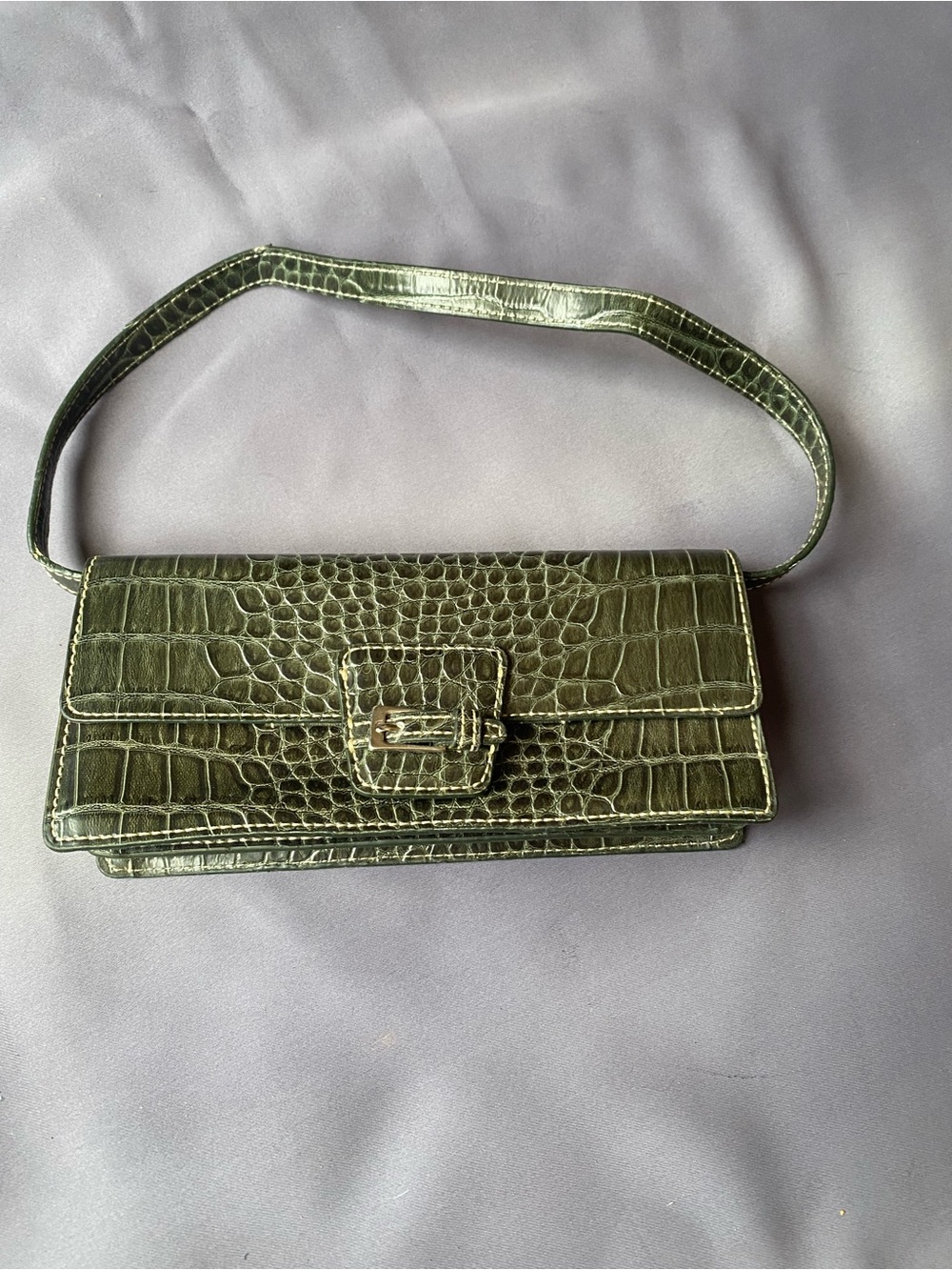 Liz Claiborne Olive Croc-Embossed Shoulder Bag